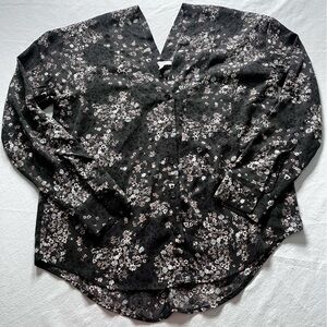 Maurices Black and White Floral Blouse with Notched Collar Women’s Small